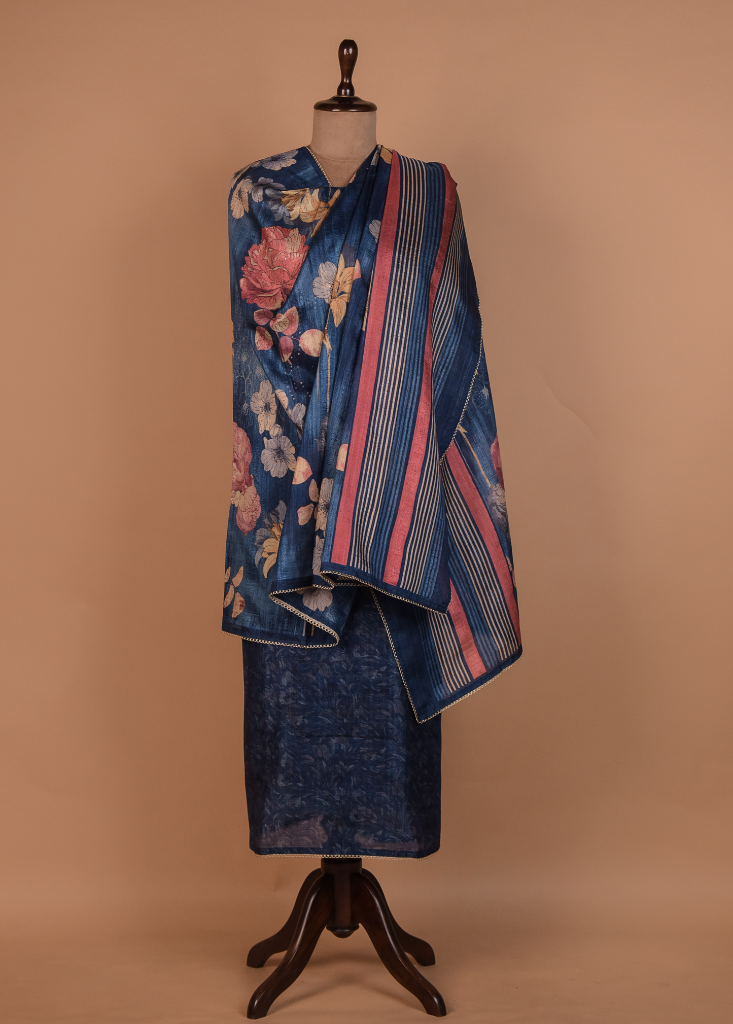 Blue Cotton Tussar Dress Material