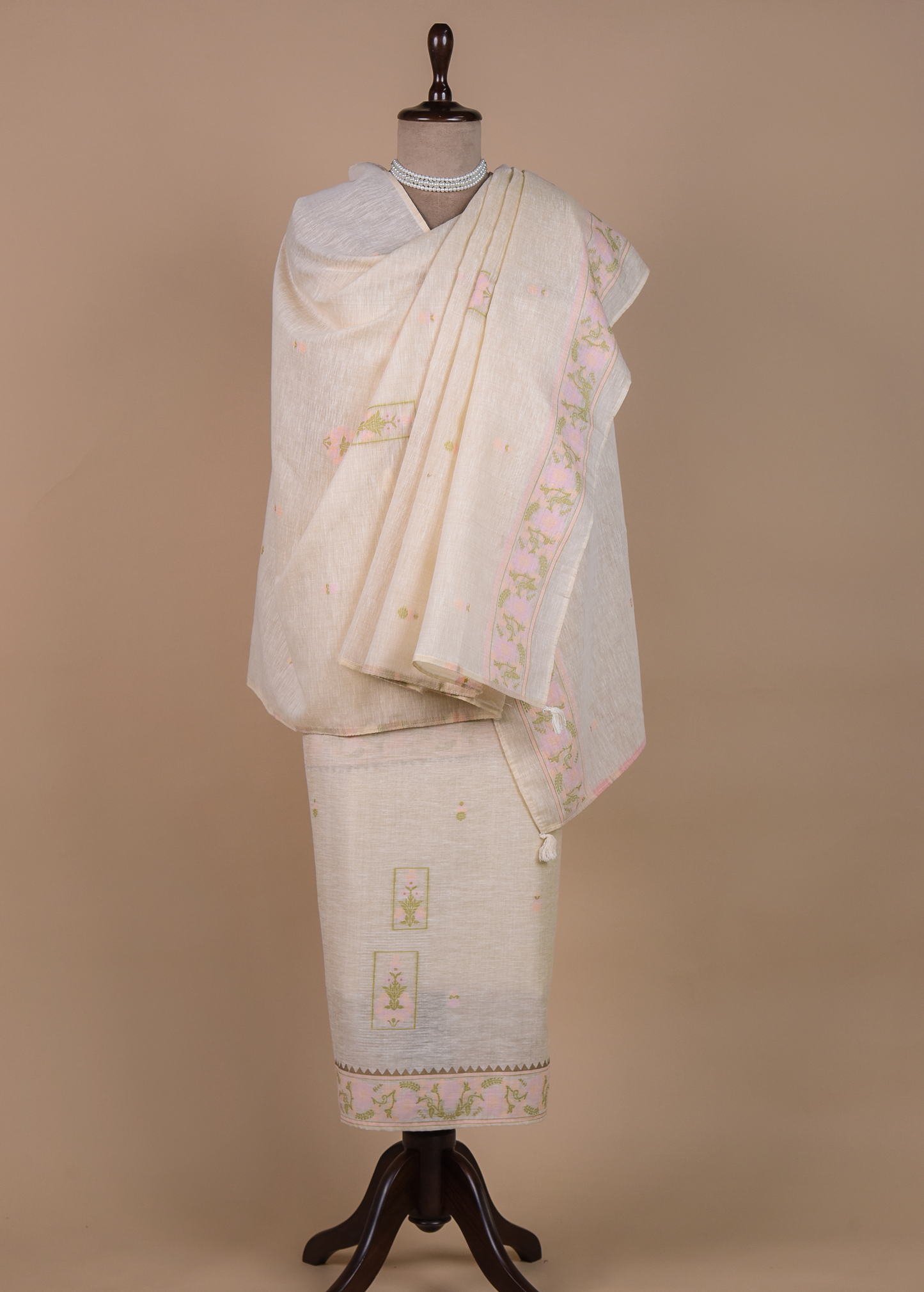 Cream Cotton Linen Dress Material