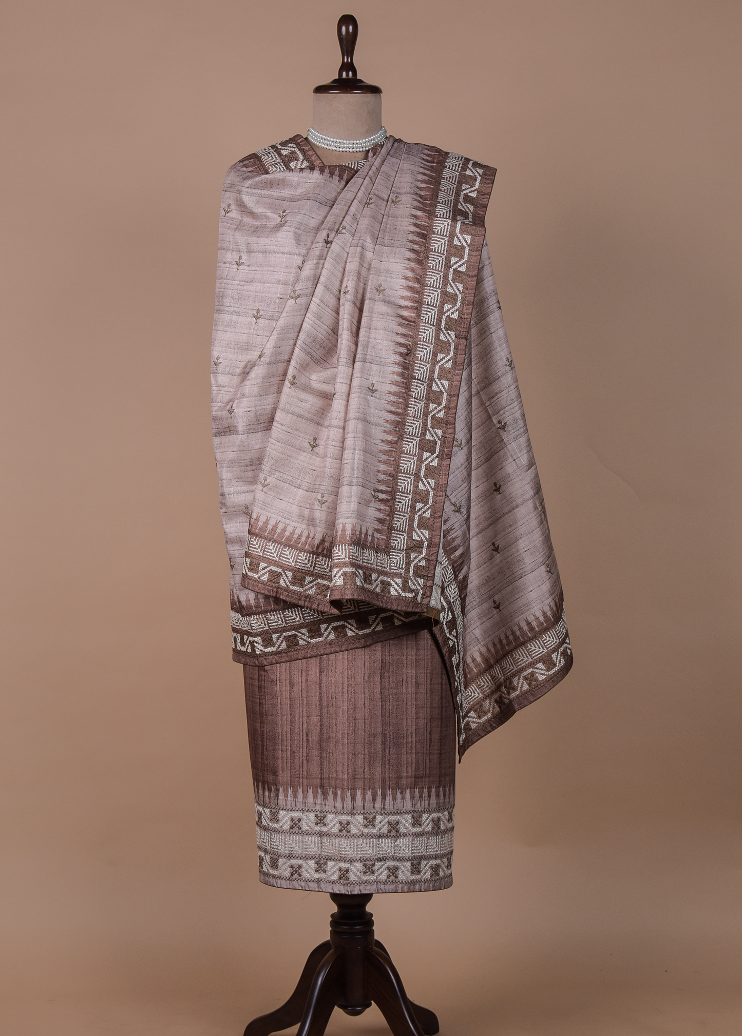 Beige Cotton Tussar Dress Material