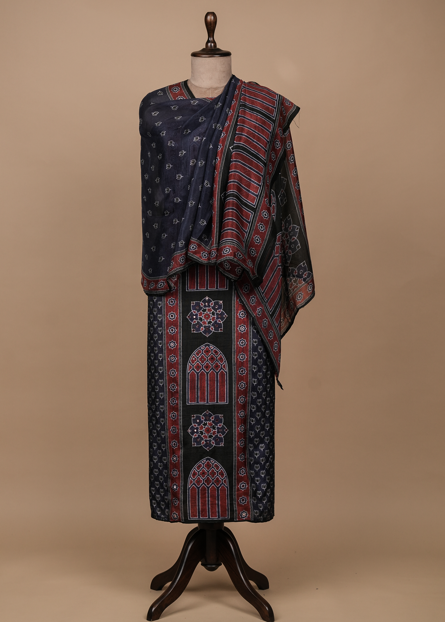 Blue Art Crepe Dress Material