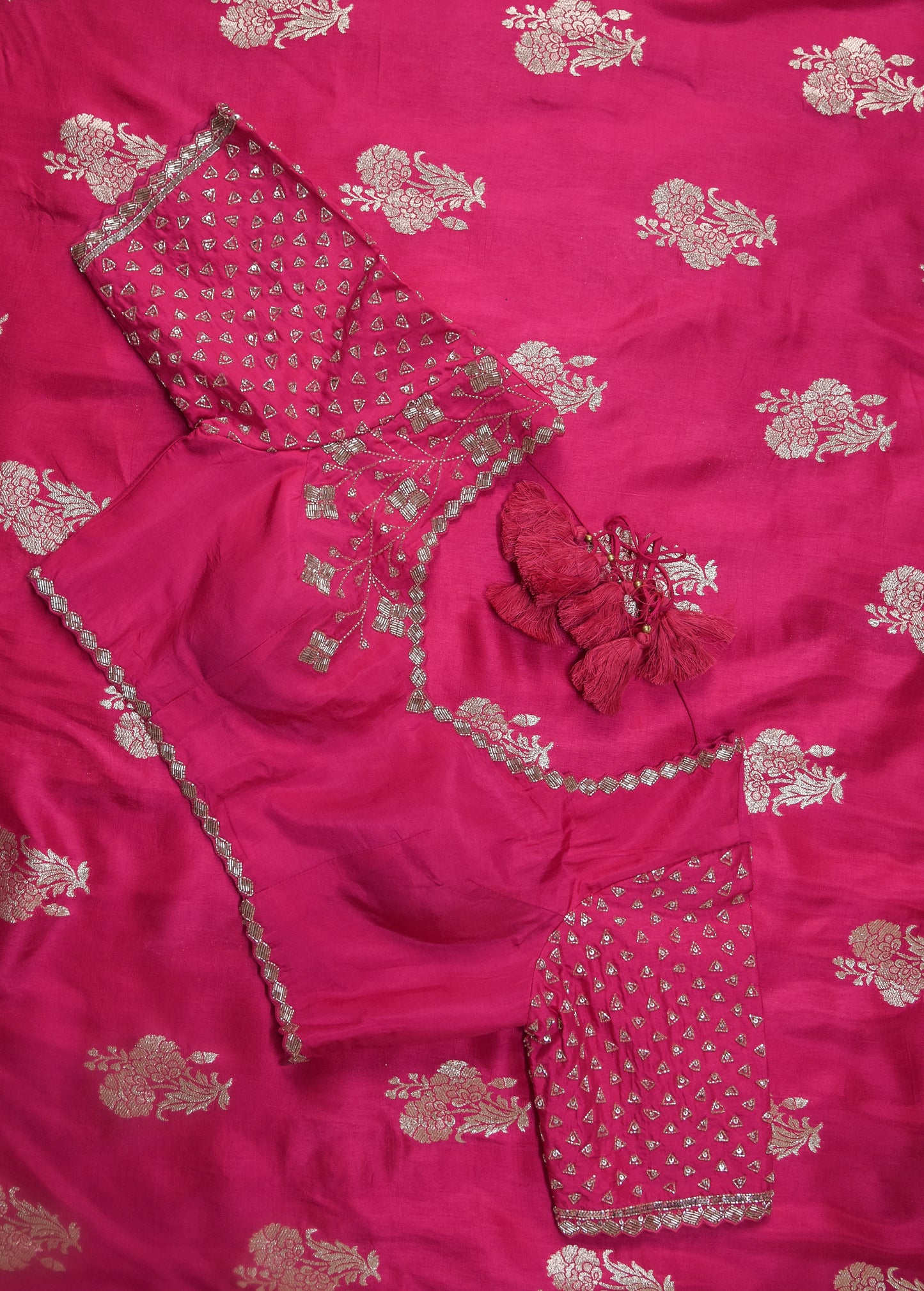 Pink Chinia Silk Embroidered Saree