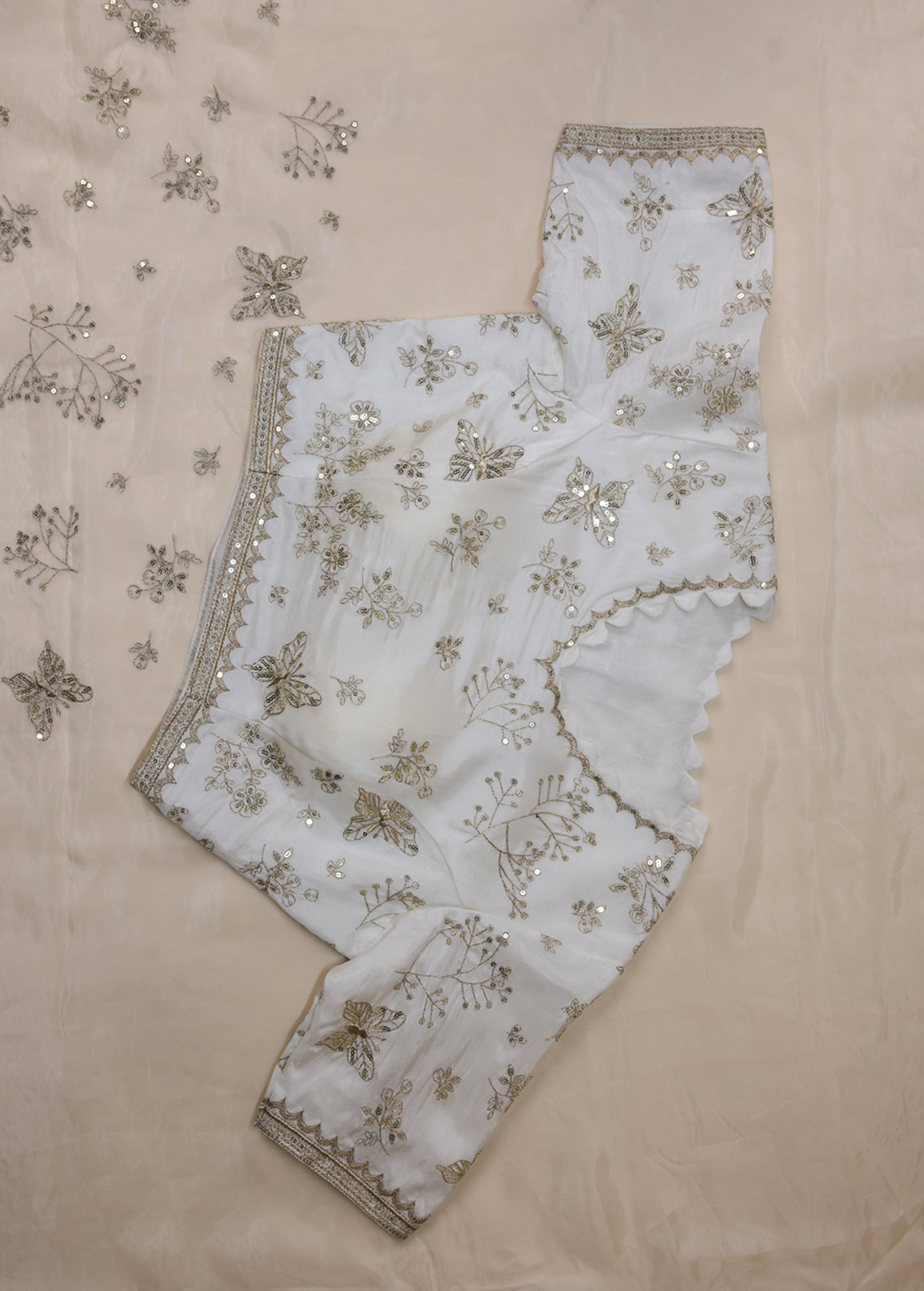 Cream Organza Designer/Embroidery Saree