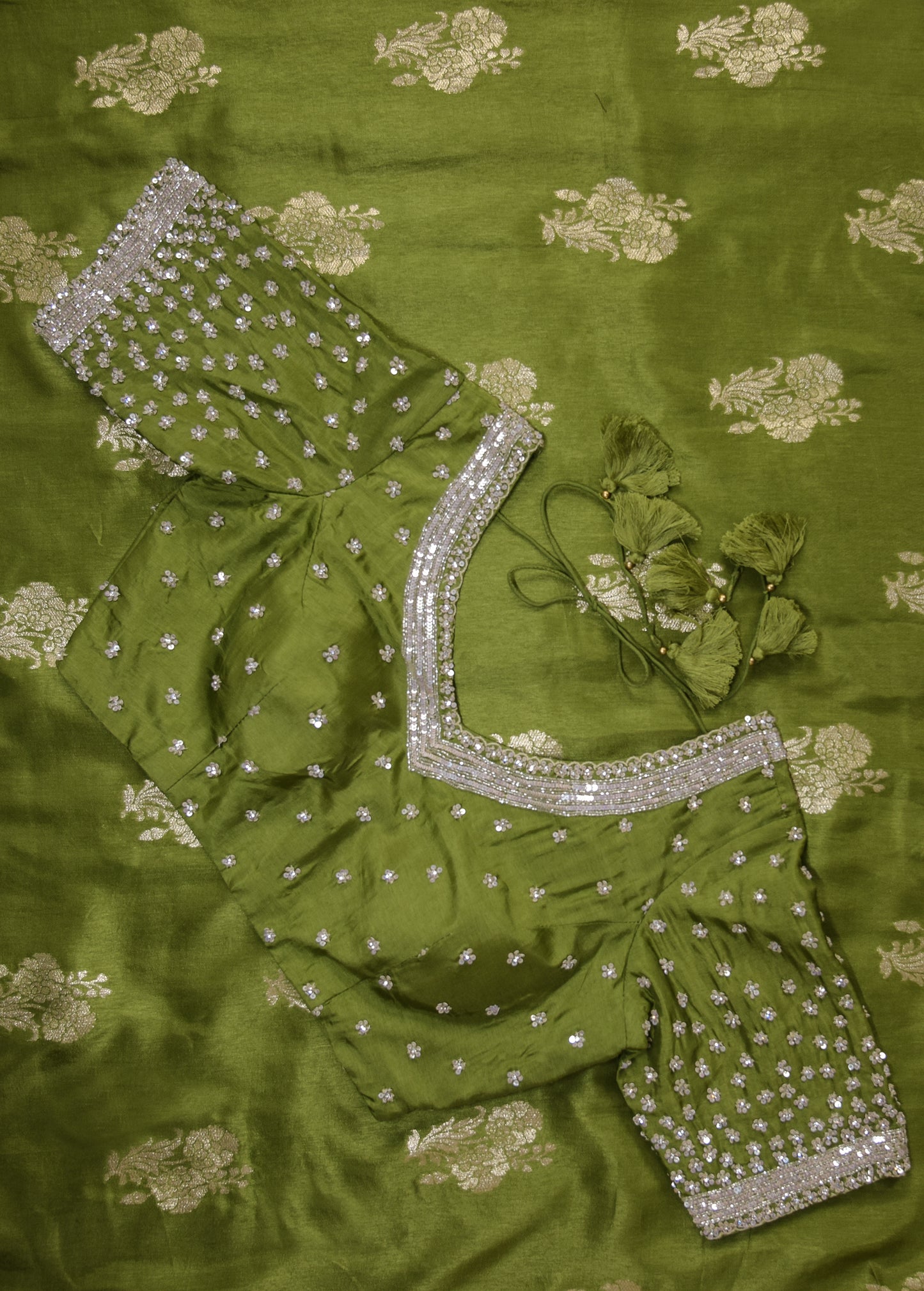 Green Chinia Silk Embroidered Saree
