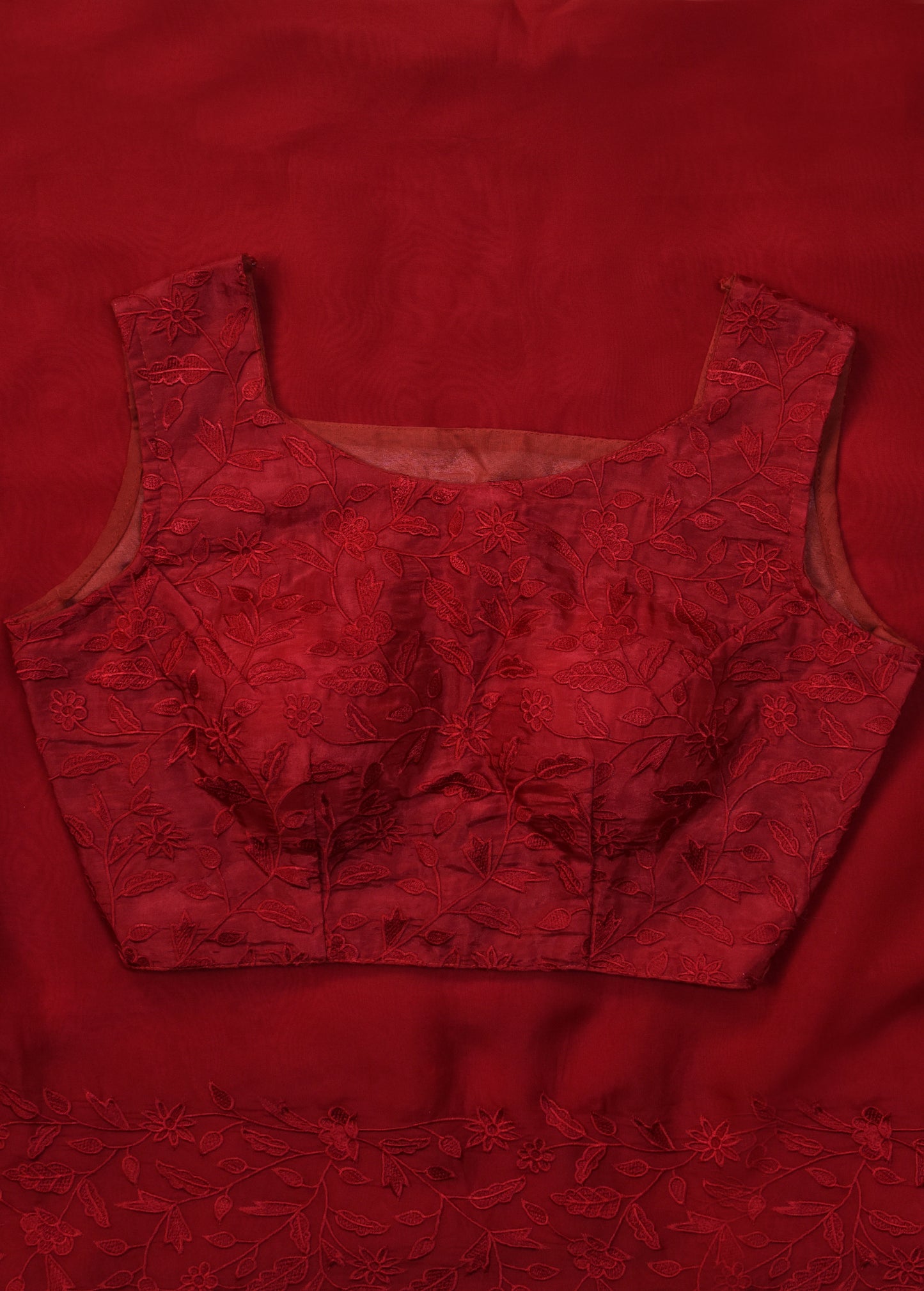 Red Organza Silk Embroidered Saree