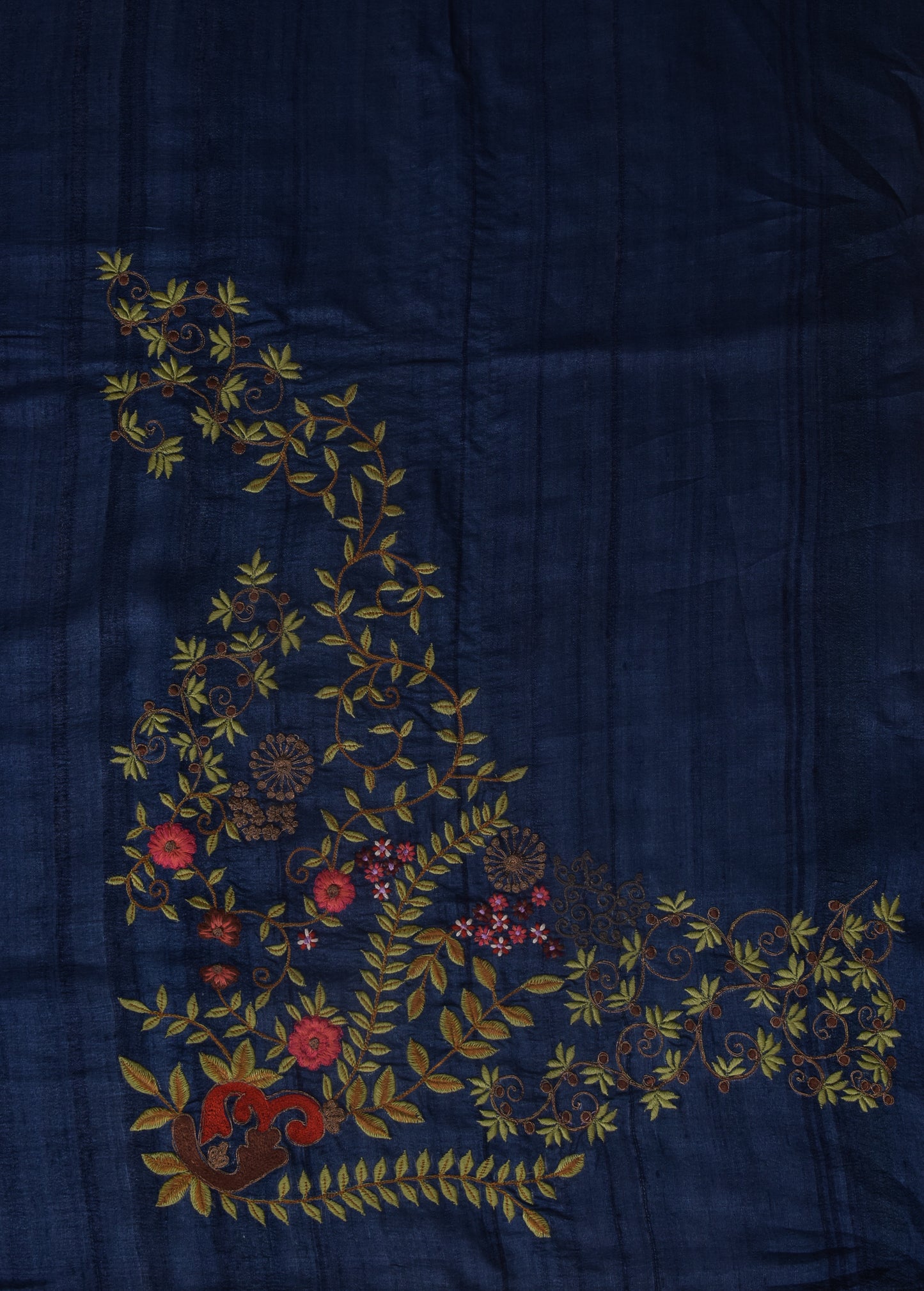 Blue Tussar Designer/embroidery Saree