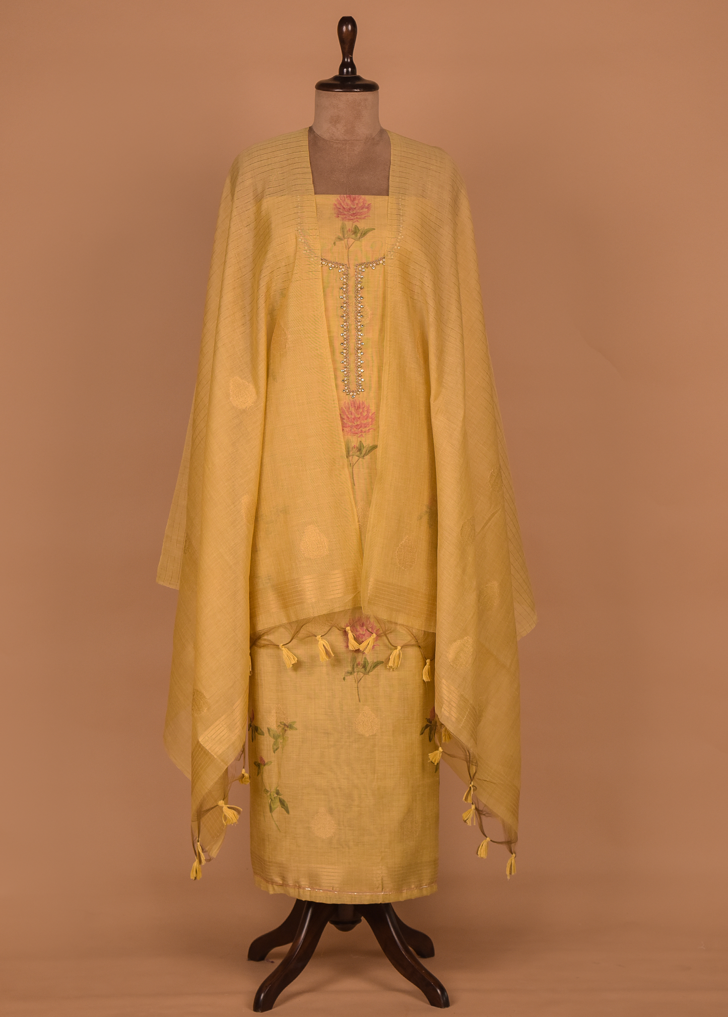 Yellow Cotton Silk Dress Material