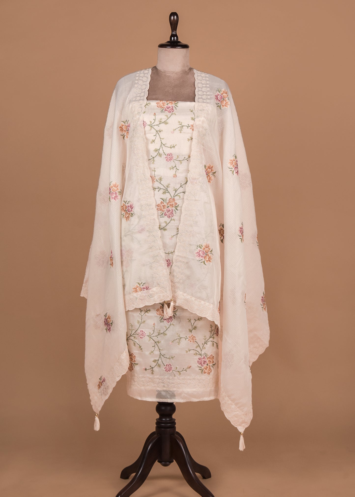 White Kota Cotton Dress Material