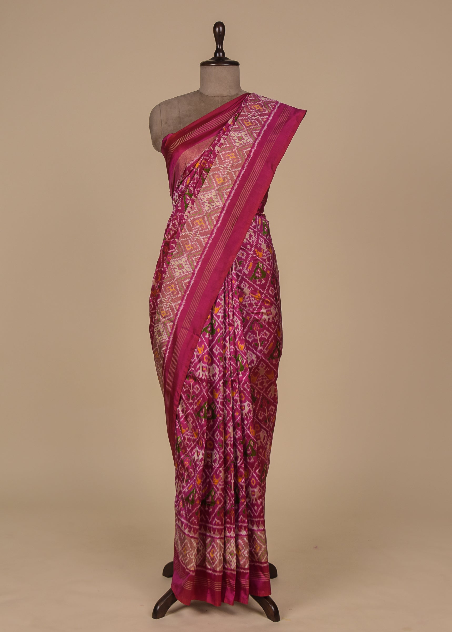 Pink Silk Patola/Ikkat Saree - Main Image