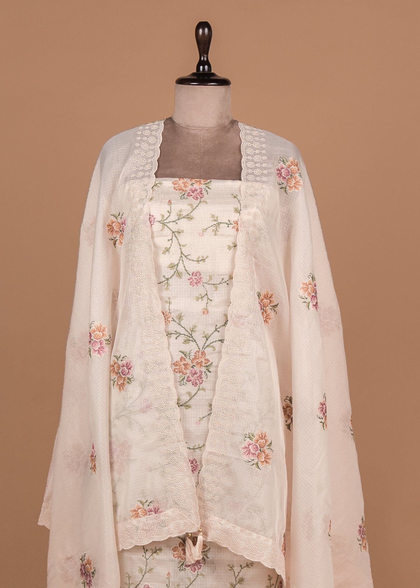 White Kota Cotton Dress Material