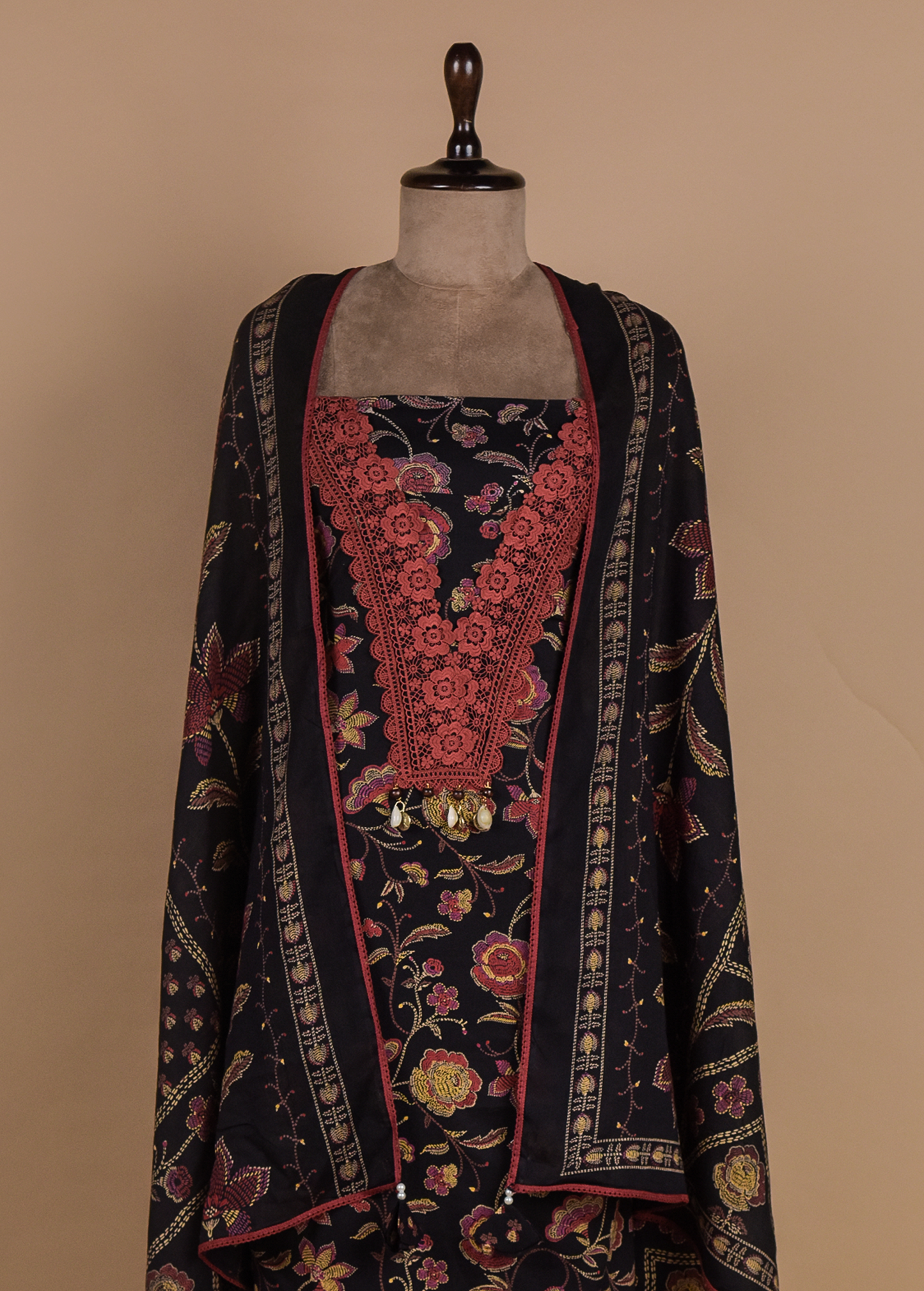 Black Chanderi Dress Material