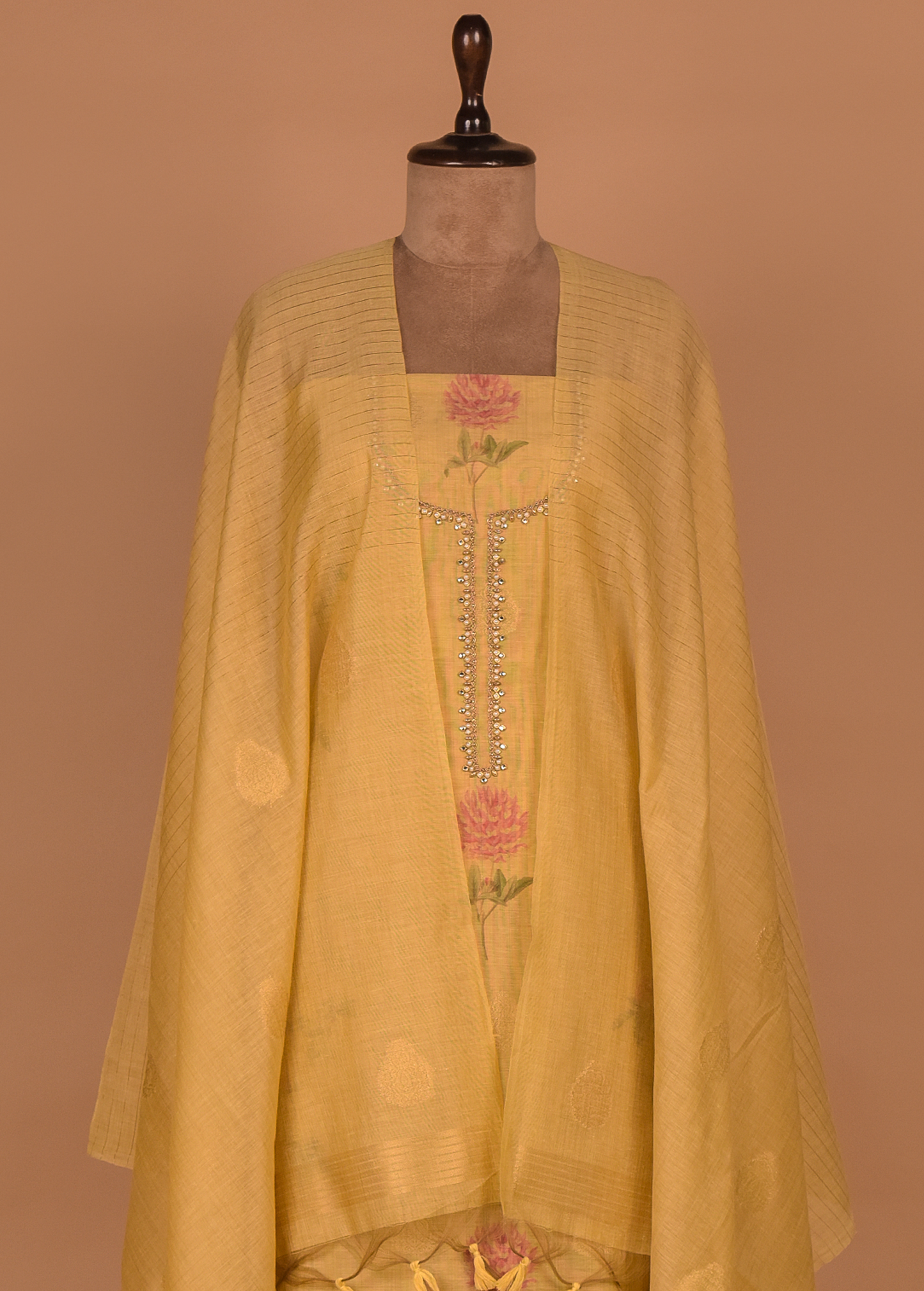 Yellow Cotton Silk Dress Material