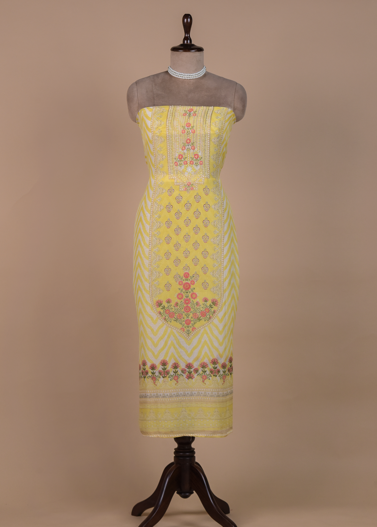 Yellow Crepe Dress Material