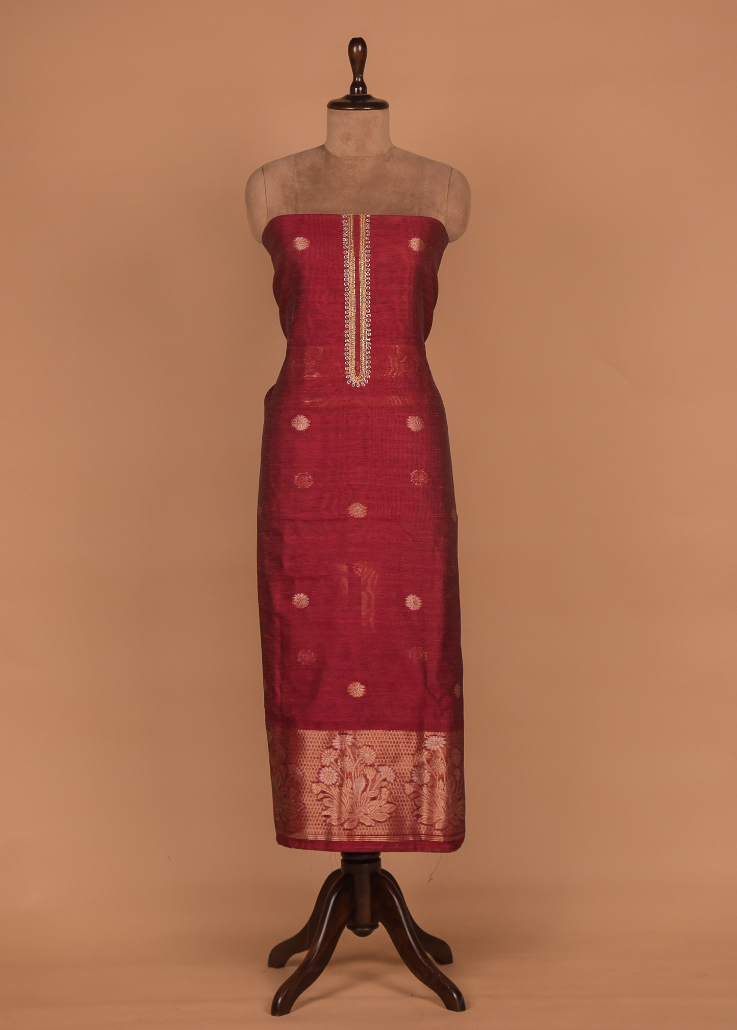 Red Cotton Tussar Dress Material