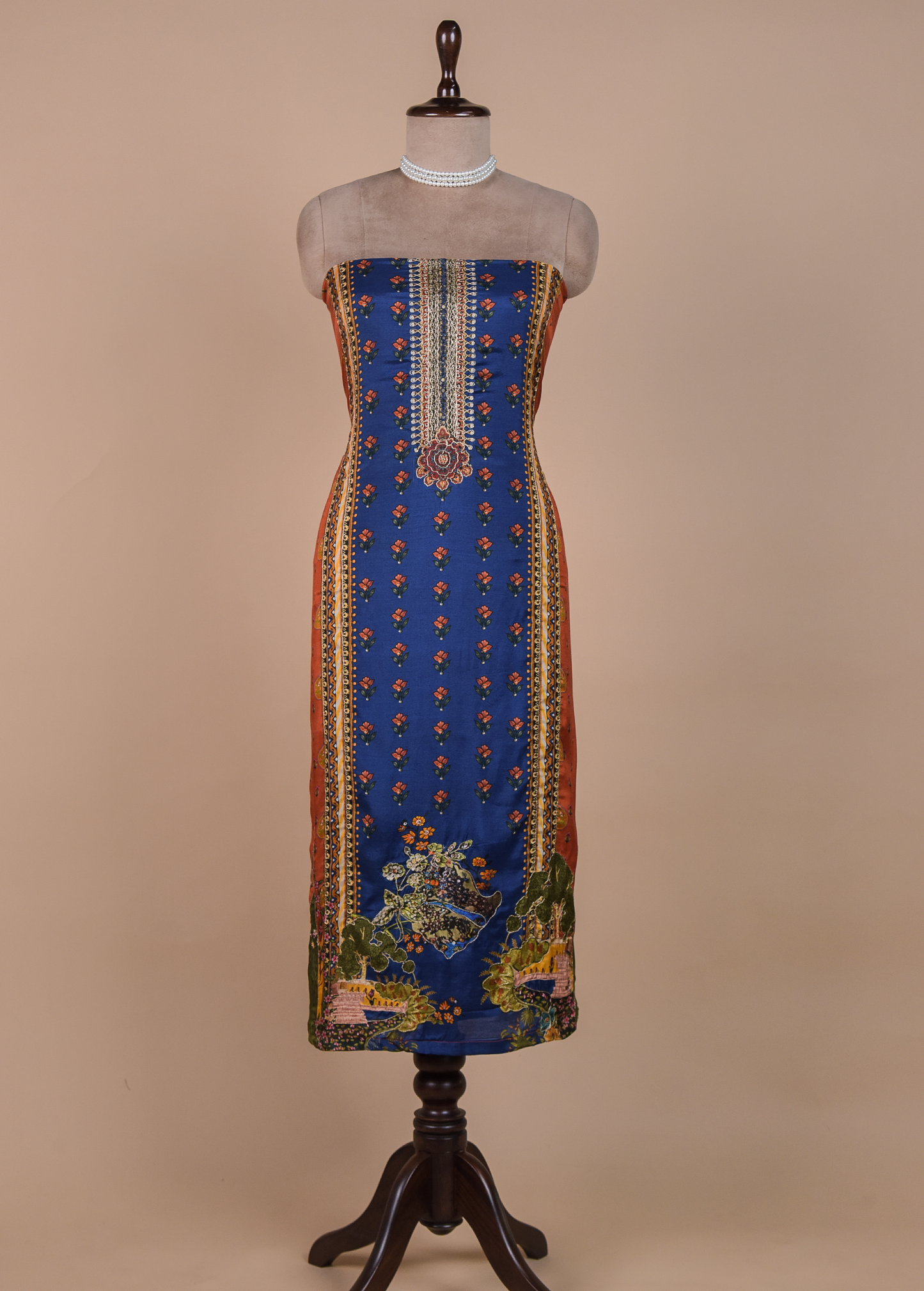 Blue Crepe Dress Material