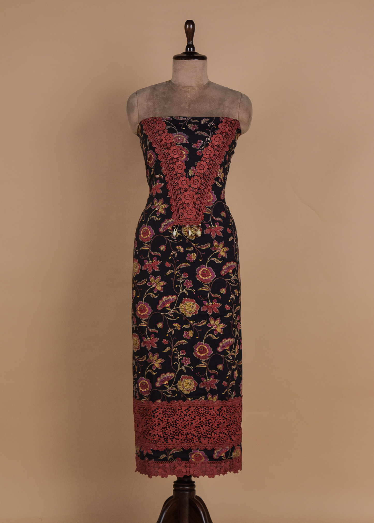 Black Chanderi Dress Material