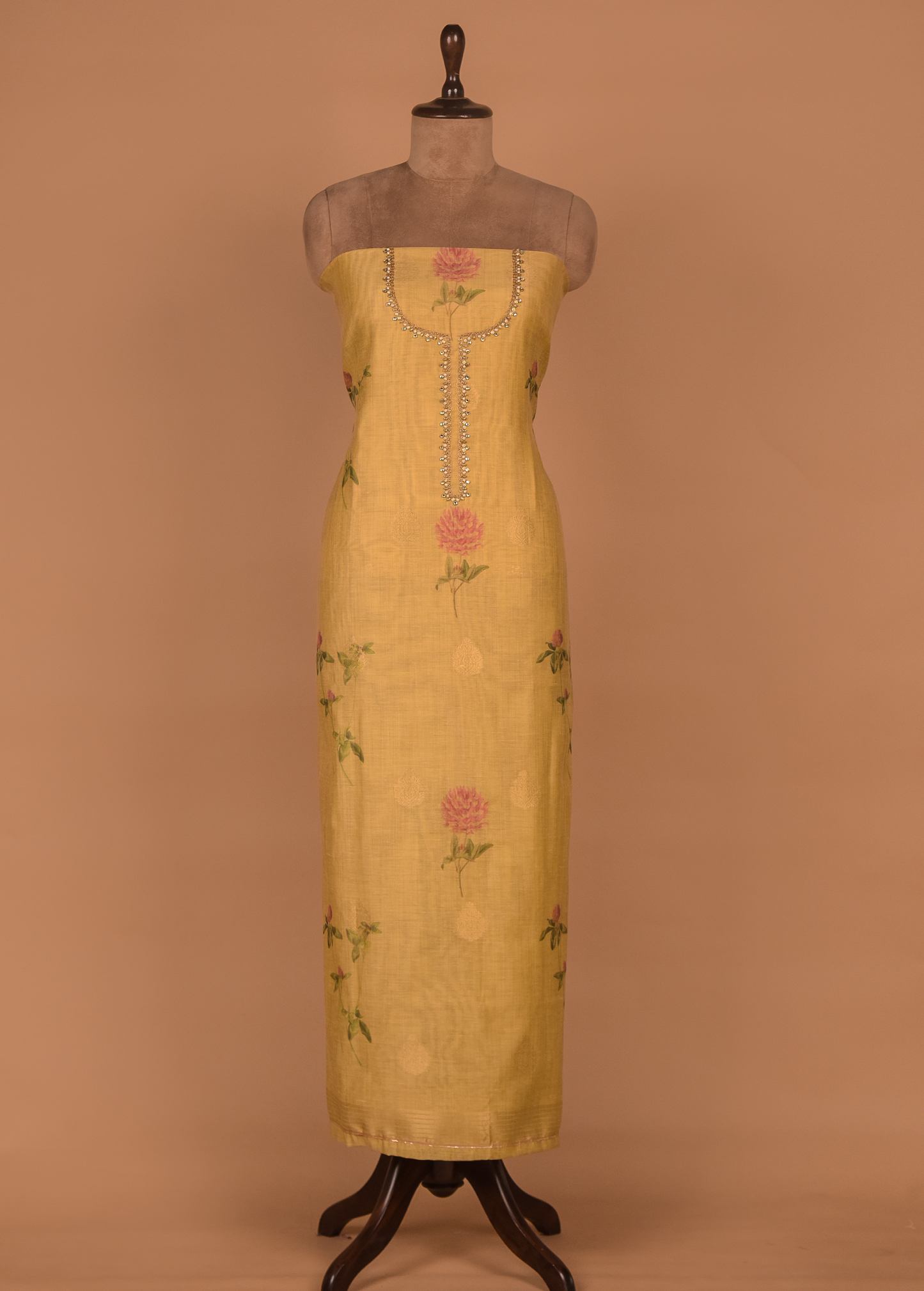 Yellow Cotton Silk Dress Material