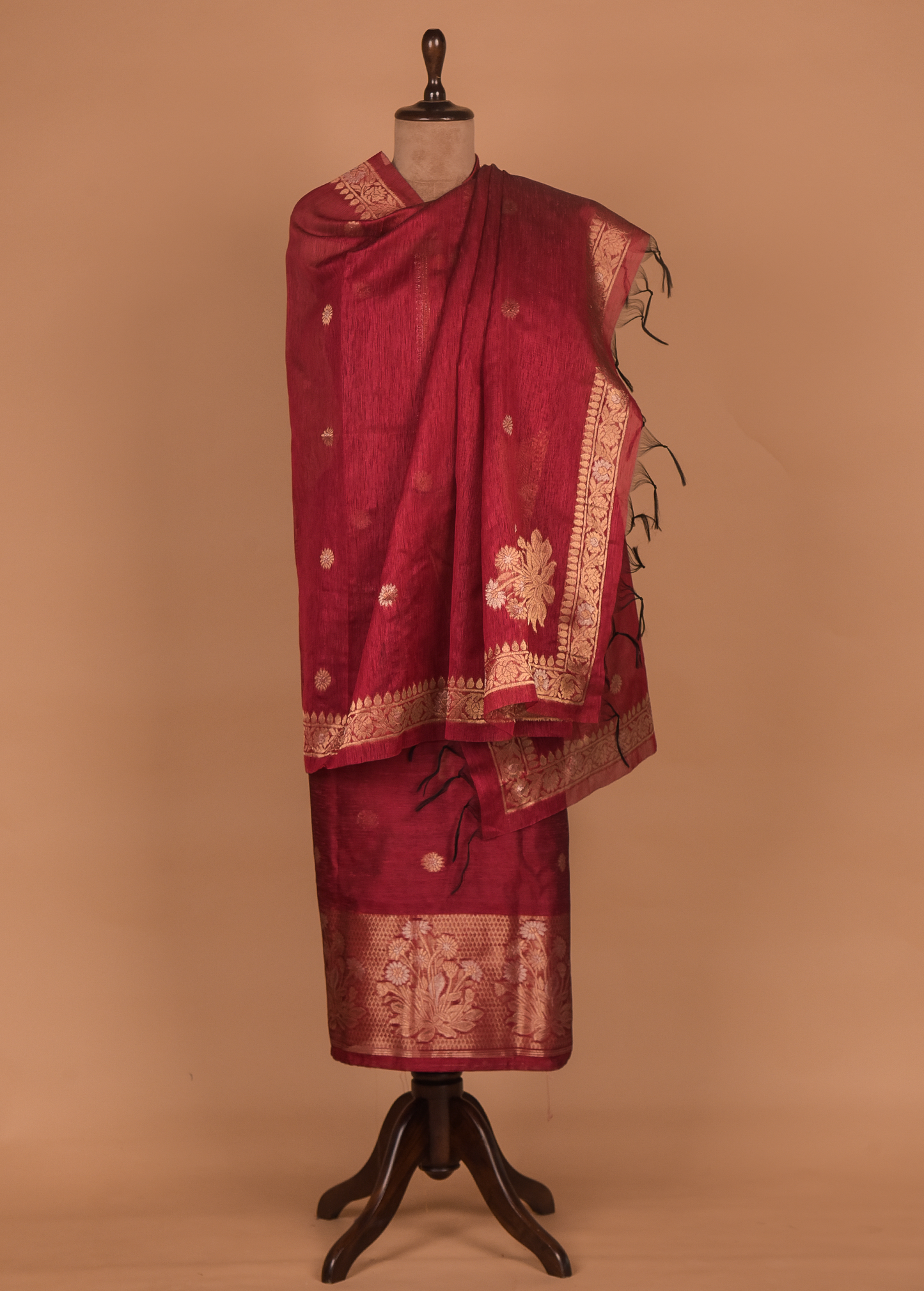 Red Cotton Tussar Dress Material