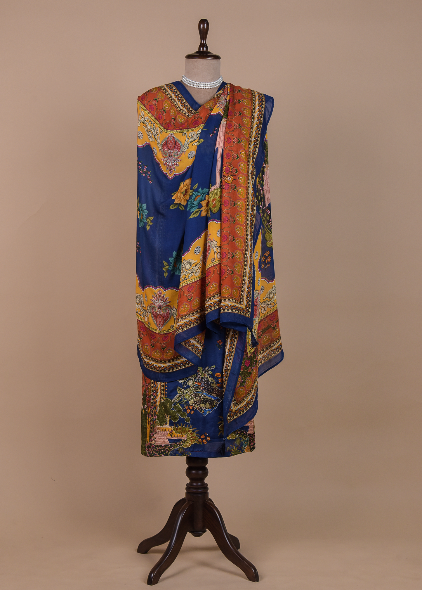 Blue Crepe Dress Material