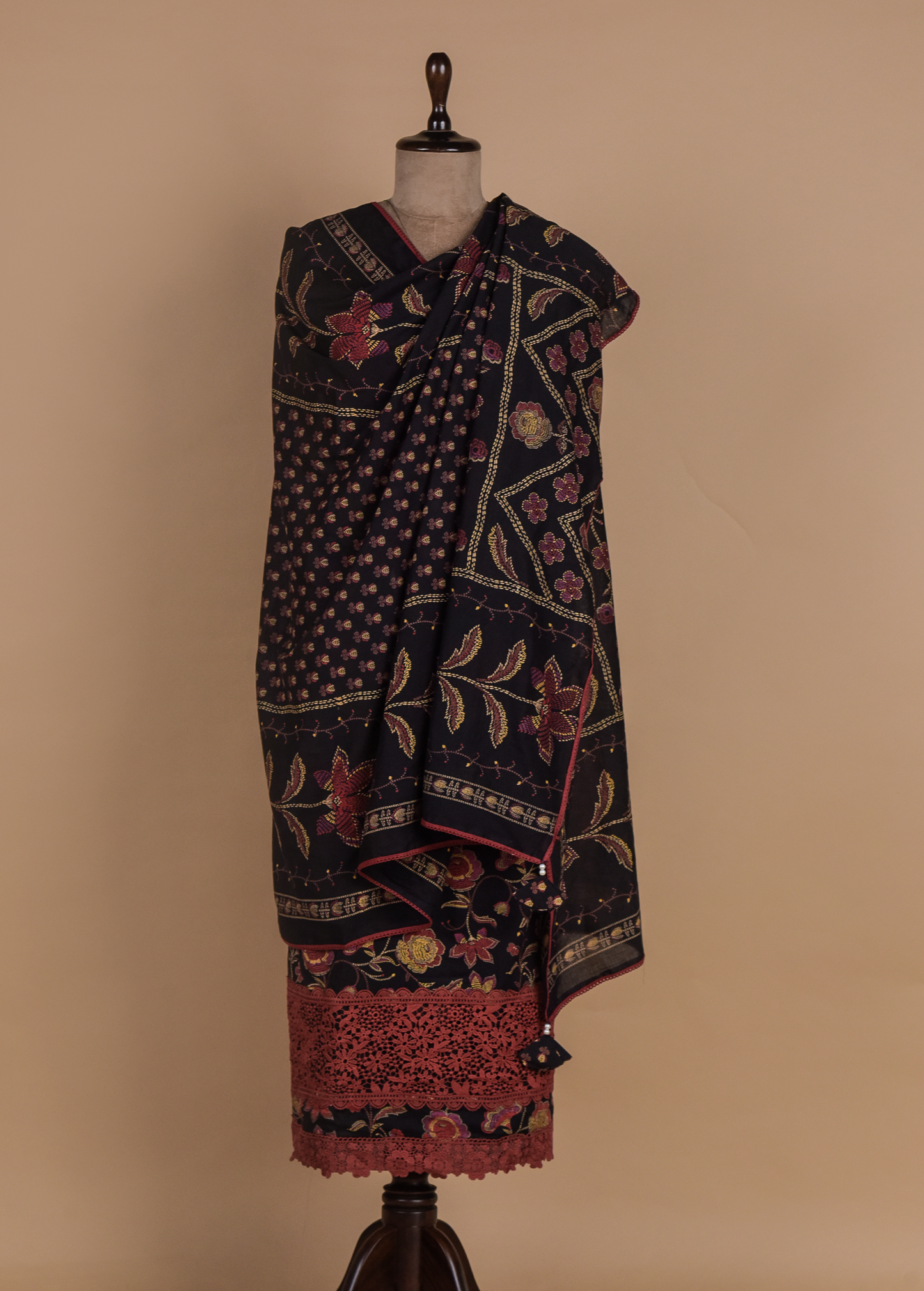 Black Chanderi Dress Material