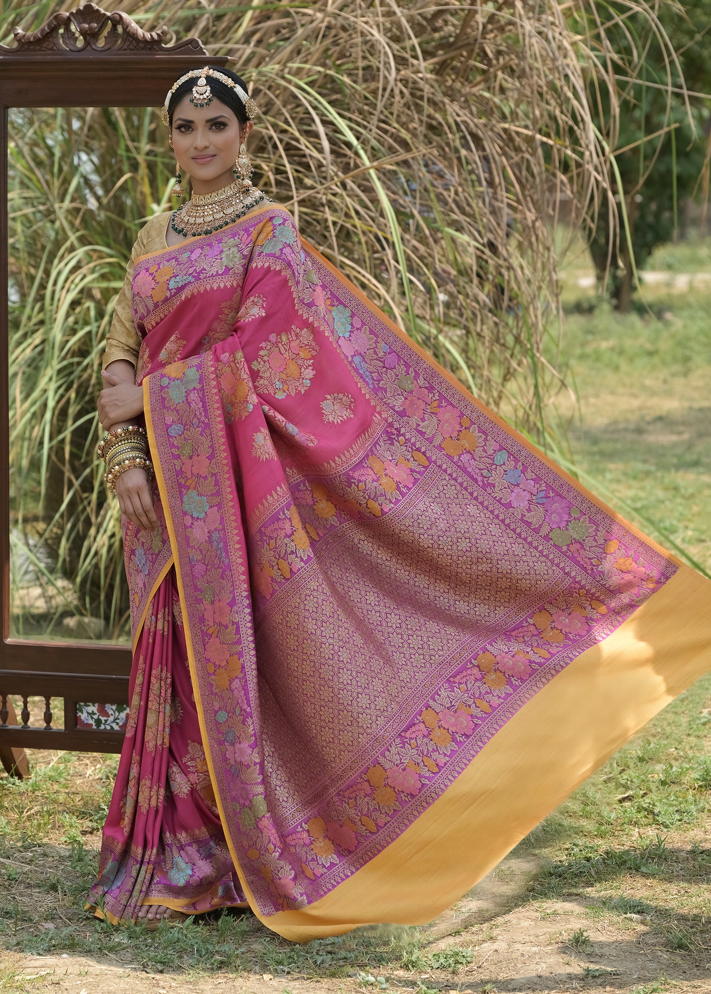 Pink Tussar Georgette Banarasi Saree