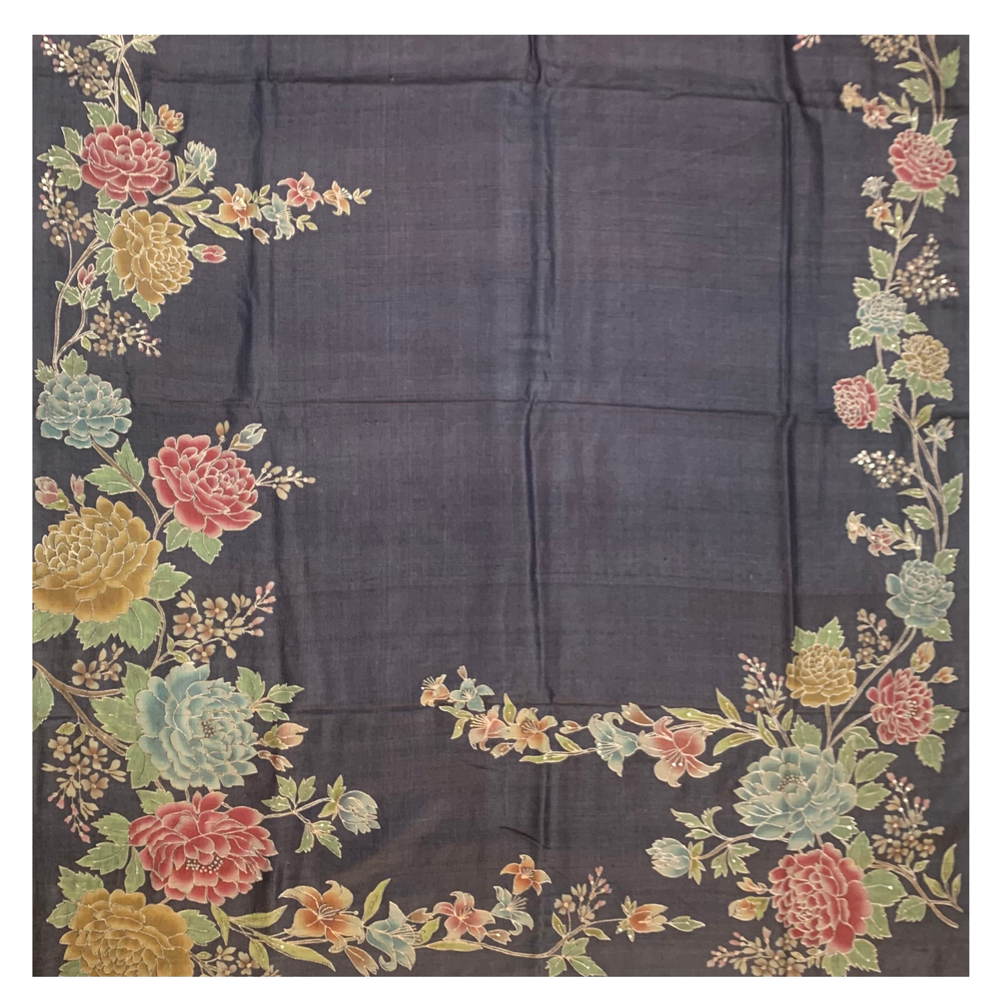 Black Tussar Designer/Embroidery Saree
