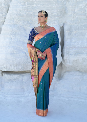 Blue Silk Paithani Saree