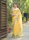Yellow Organza Printed Saree