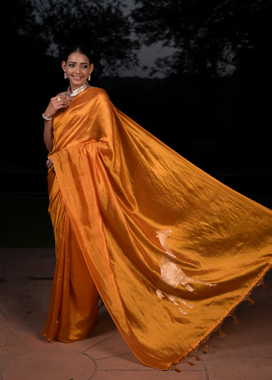 Orange Chinia Silk Banarasi Saree