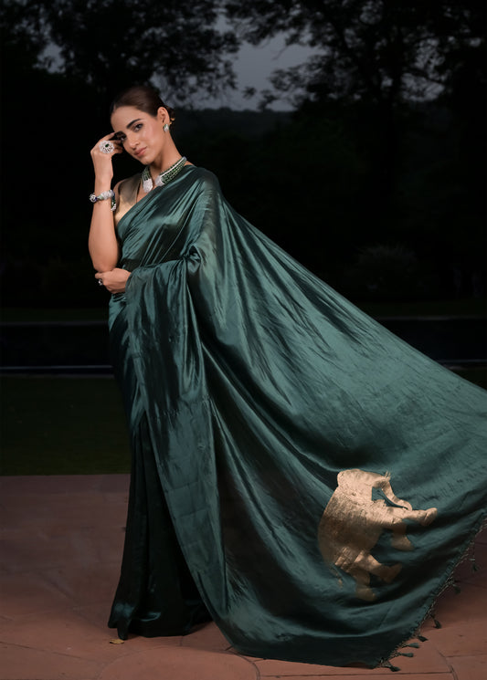 Green Chinia Silk Banarasi Saree