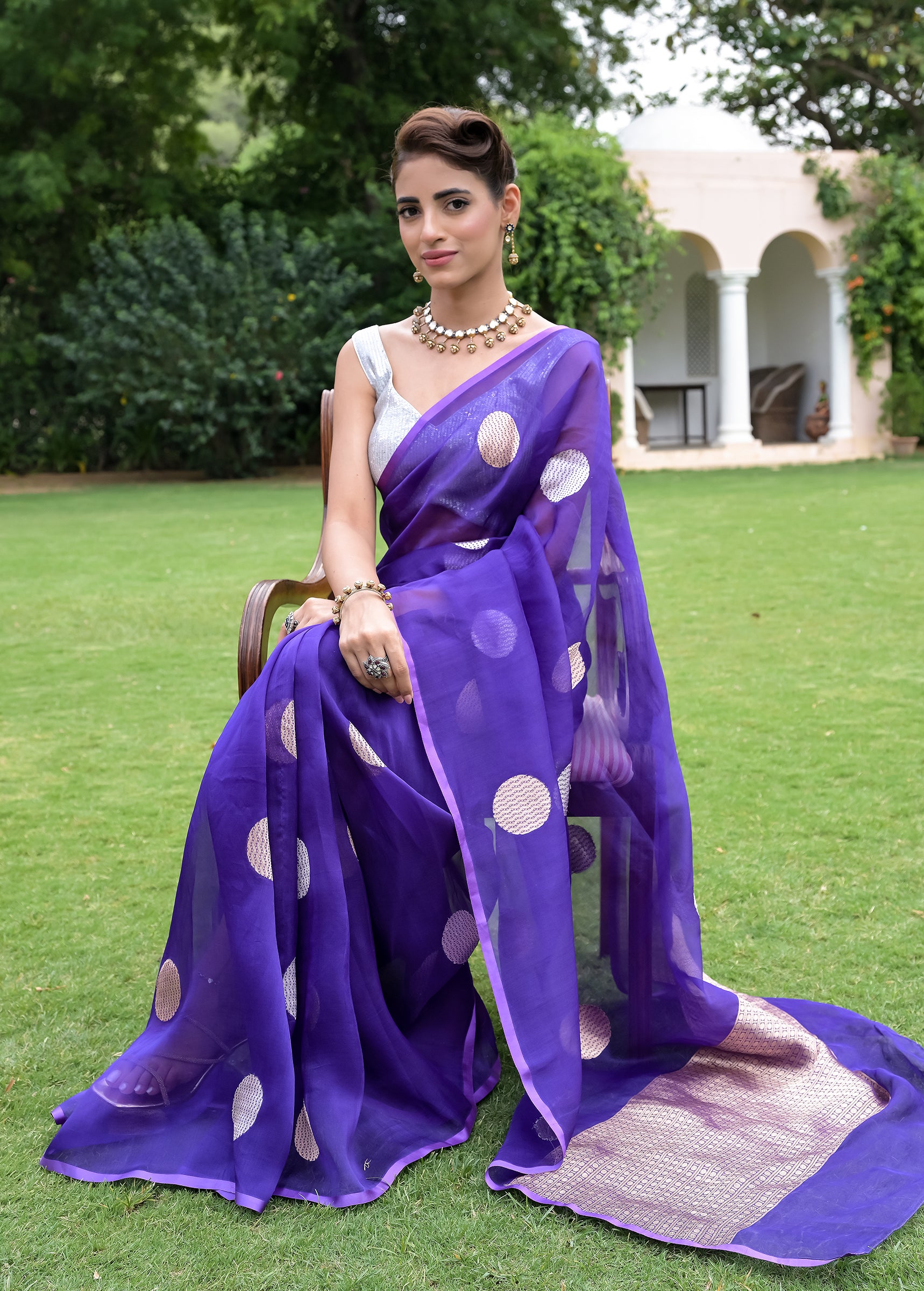 Purple Organza Banarasi Saree