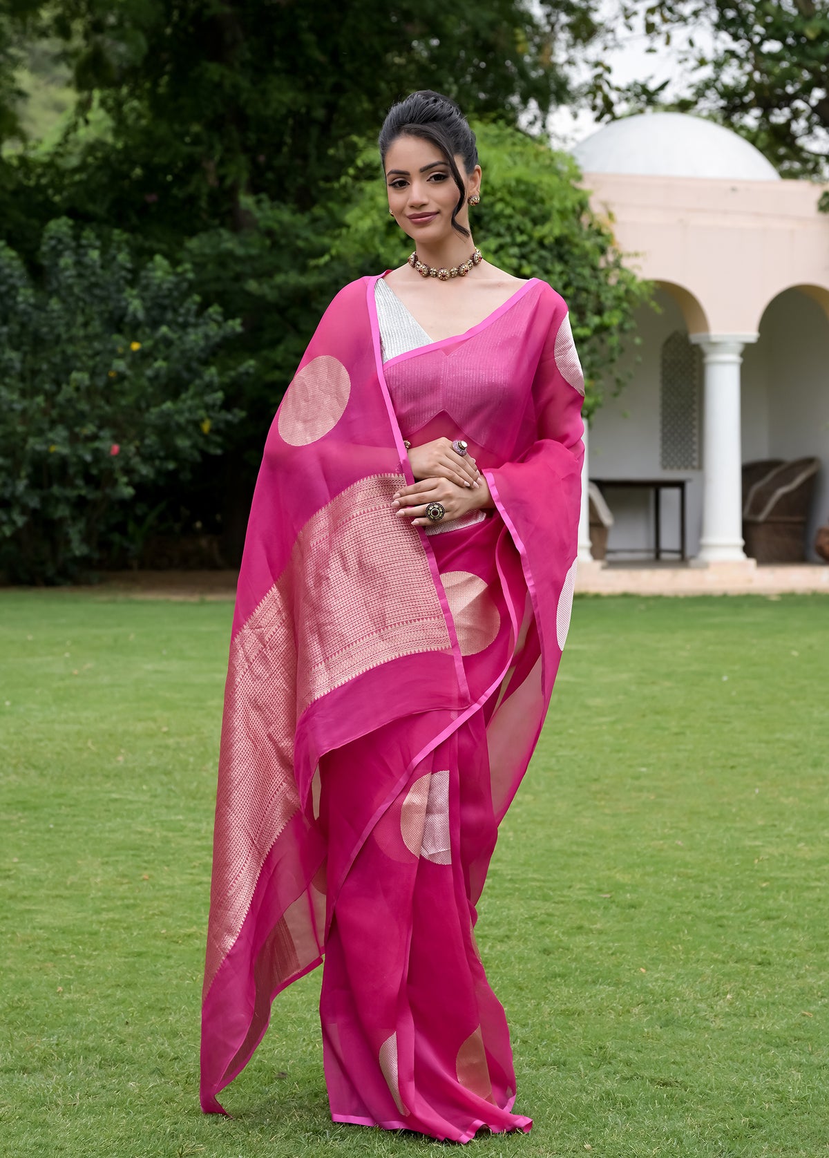 Pink Organza Banarasi Saree