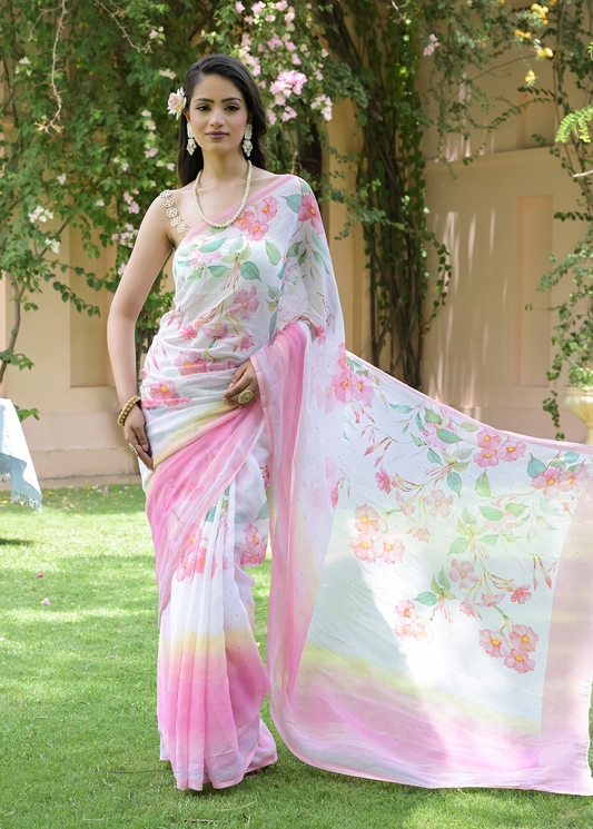 Multicoloured Chifon Printed Saree