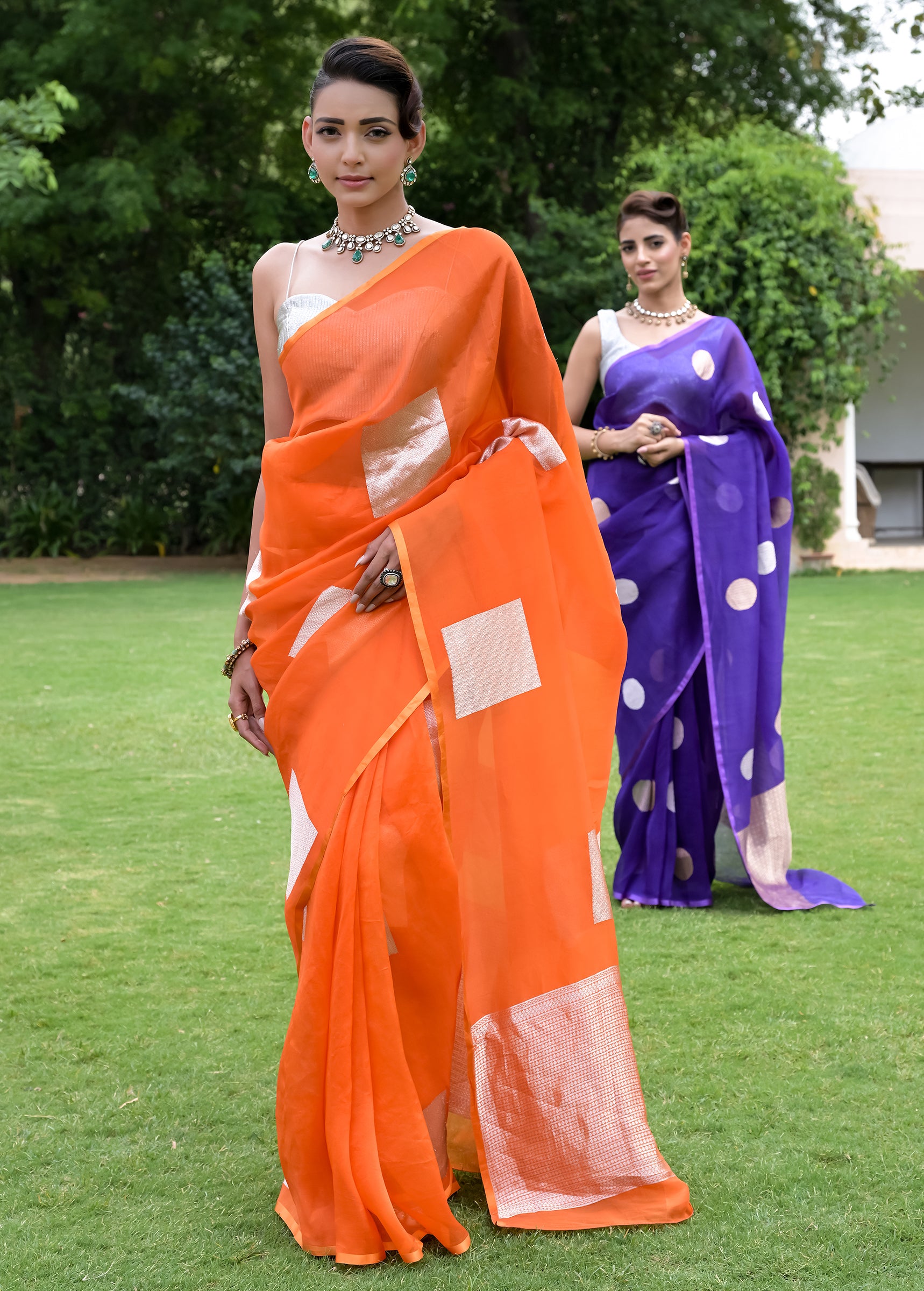 Orange Organza Banarasi Saree