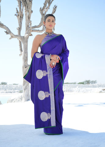 Purple Satin Silk Banarasi Saree