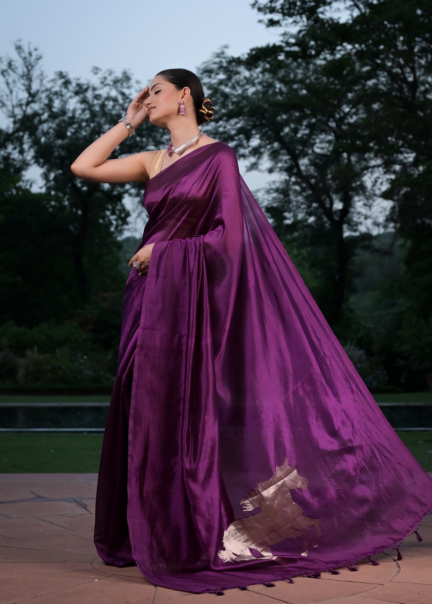 Purple Chinia Silk Banarasi Saree