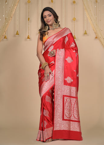 Red Crepe Silk Banarasi Saree