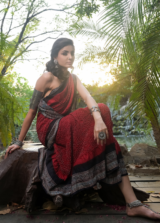 Red Gajji Silk Bandhani Saree