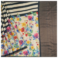 Black and White Tussar Printed Saree
