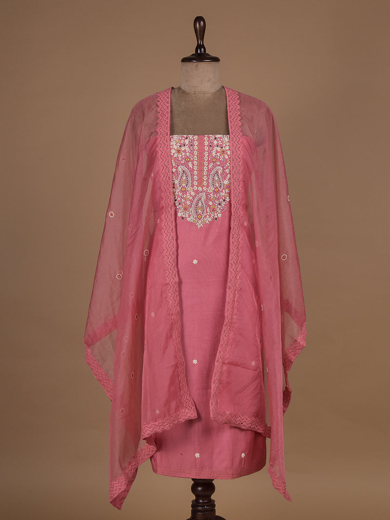 Pink Chanderi Cotton Dress Material