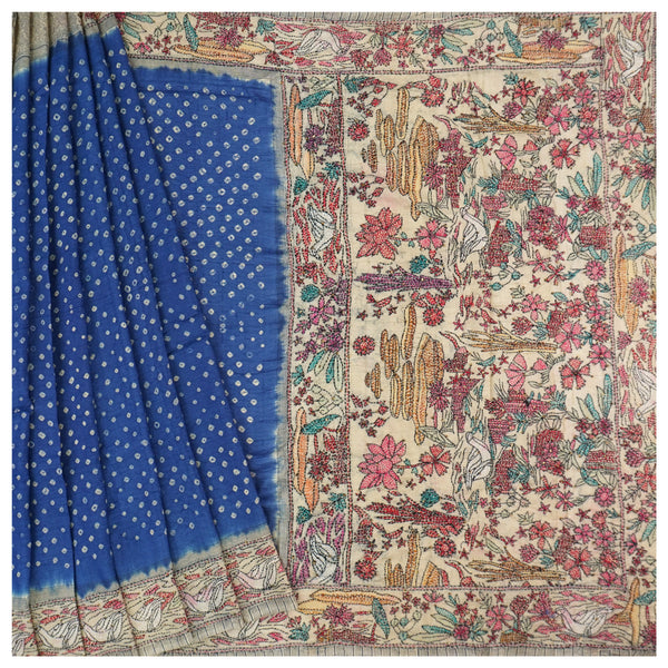 Blue Tussar Bandhani Saree