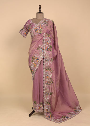 Pink Tissue Embroidered Saree