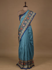 Blue Cotton Silk Printed Saree