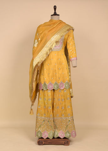 Yellow Tissue Sharara Set