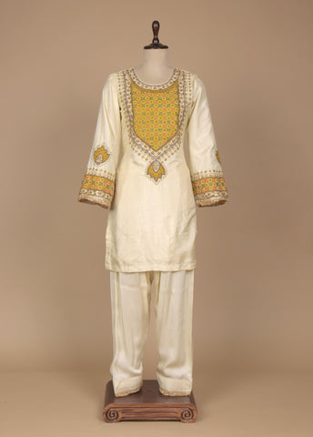 Cream Cotton Silk Straight Set