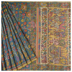 Blue Tussar Printed Saree
