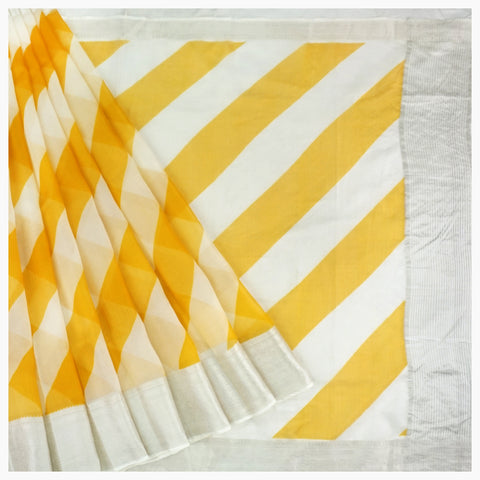 Yellow Kota Cotton Printed Saree