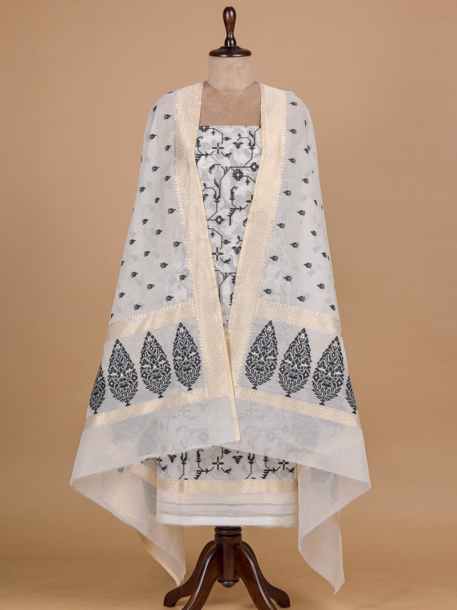 Cream Handloom Cotton Dress Material,