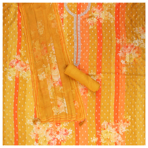 Yellow Dola Silk Dress Material