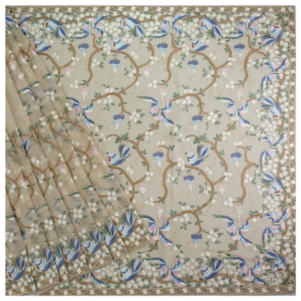 Beige Georgette Embroidered Saree