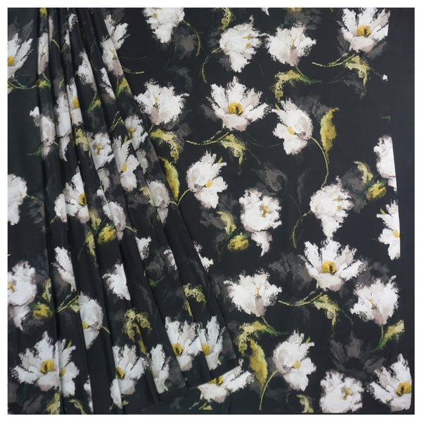 Black Crepe Satin Printed Saree